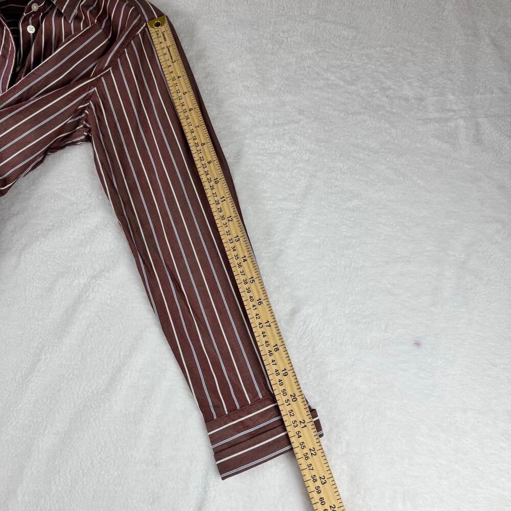 Uniqlo Striped Shirt Dress Small Brown White Long Sleeve Button Front Midi Dress - Picture 8 of 13